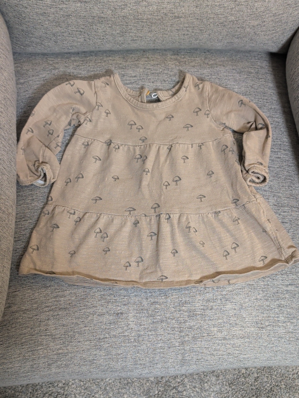 6 Month Long-Sleeve Mushroom Dress, Organic Cotton